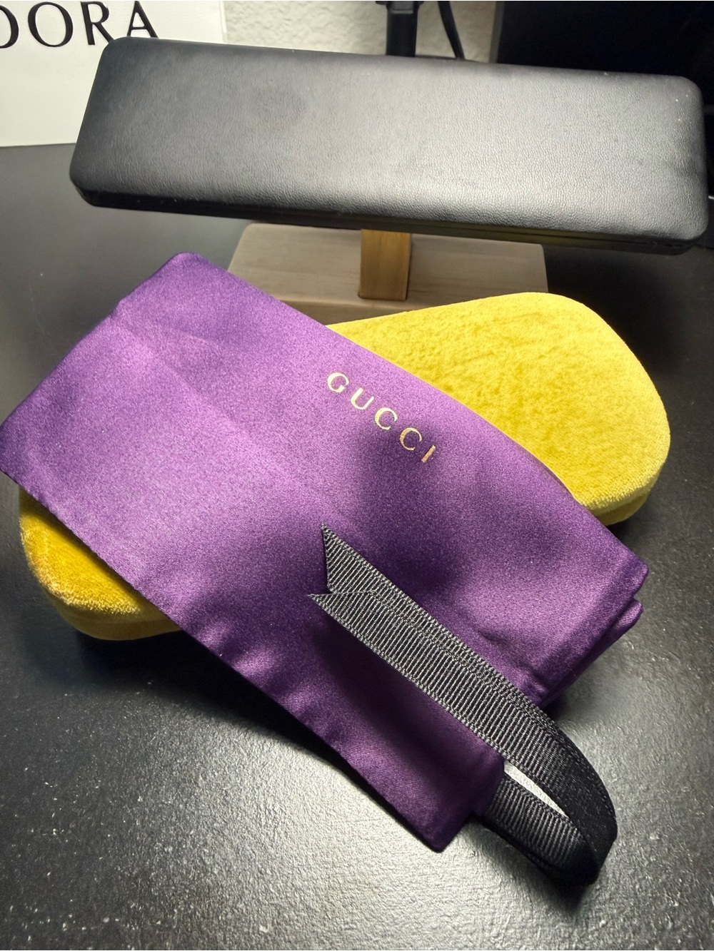 Gucci Eyeglasses Sunglasses Velvet Case Yellow w/ Purple Satin Dust Bag